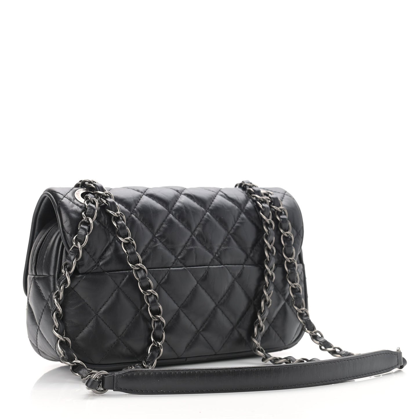 Aged Calfskin Quilted Small Easy Flap Black