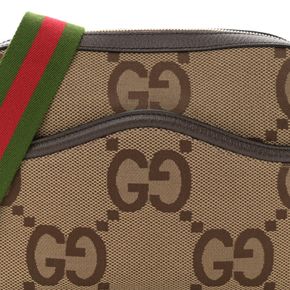 Gucci Monogram Jumbo GG Textured Dollar Calfskin Web Messenger Shoulder Bag Camel Ebony New Acero 8 of 11