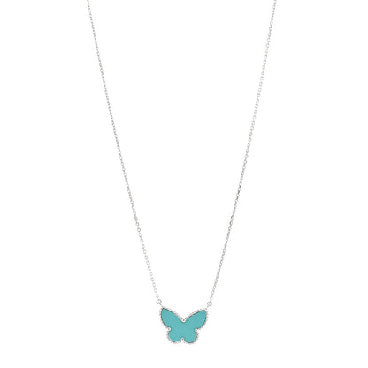 Van Cleef & Arpels 18K White Gold Turquoise Lucky Alhambra Butterfly Pendant Necklace 1 of 4