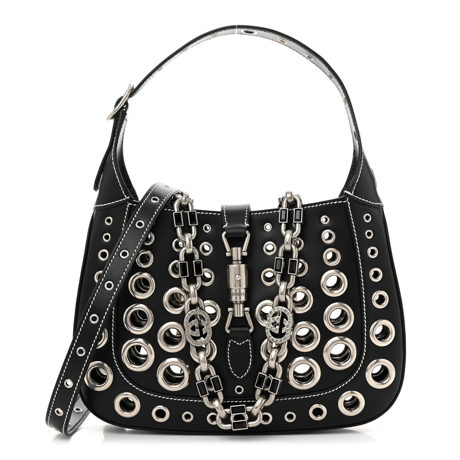 Gucci Calfskin Ha Ha Ha Jackie 1961 Eyelet Hobo Black 1 of 10