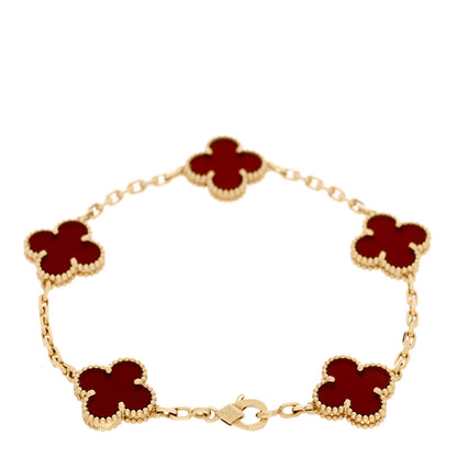 Van Cleef & Arpels 18K Yellow Gold Carnelian 5 Motifs Vintage Alhambra Bracelet 2 of 5