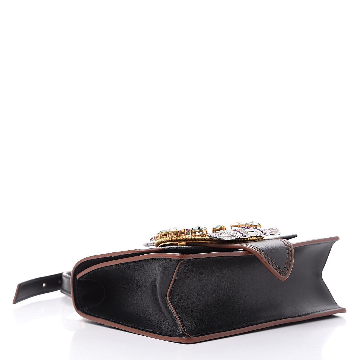 Goatskin Madras Soft Calf Crystal Embellished Shoulder Bag Black