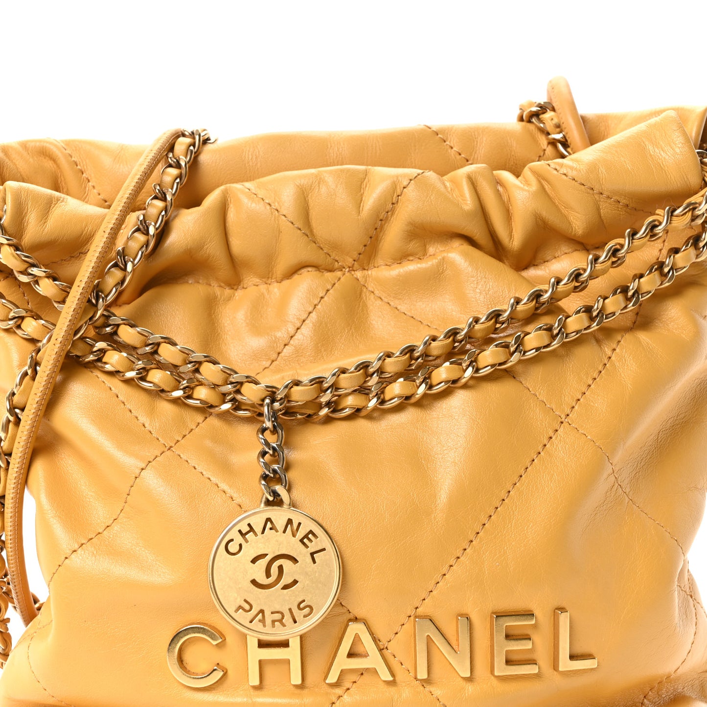 Shiny Calfskin Quilted Mini Chanel 22 Yellow