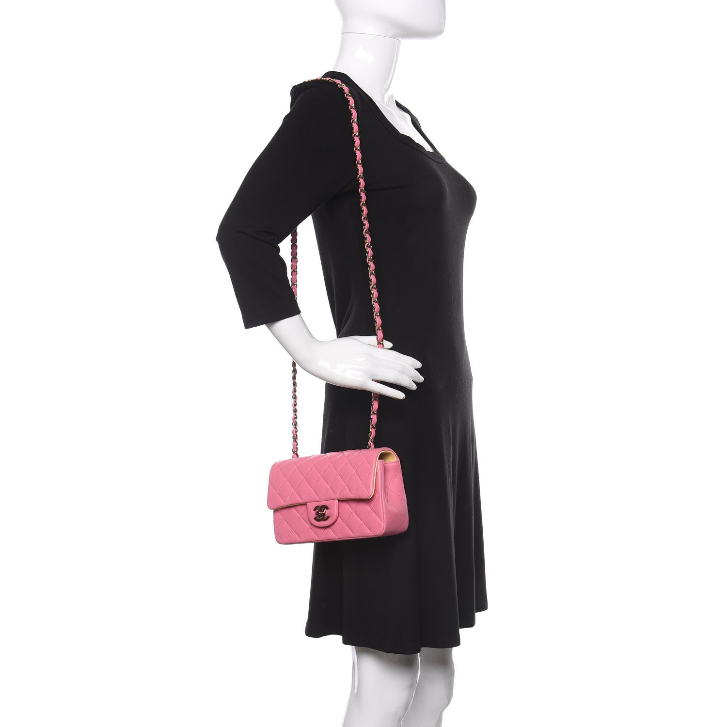 Chanel Lambskin Quilted Mini Rectangular Flap Pink Yellow 2 of 9