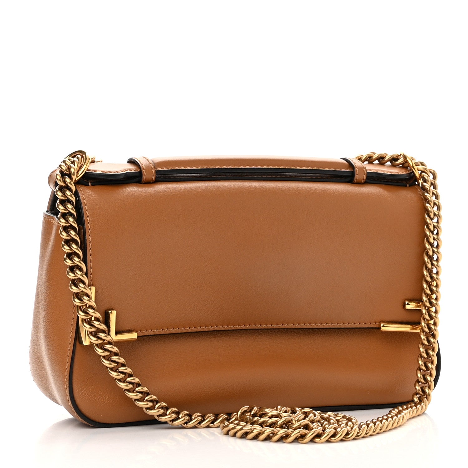 Fendi Vitello Grace Glazed Fabric FF 1974 Double F Shoulder Bag Caramello Mogano Panna 3 of 11