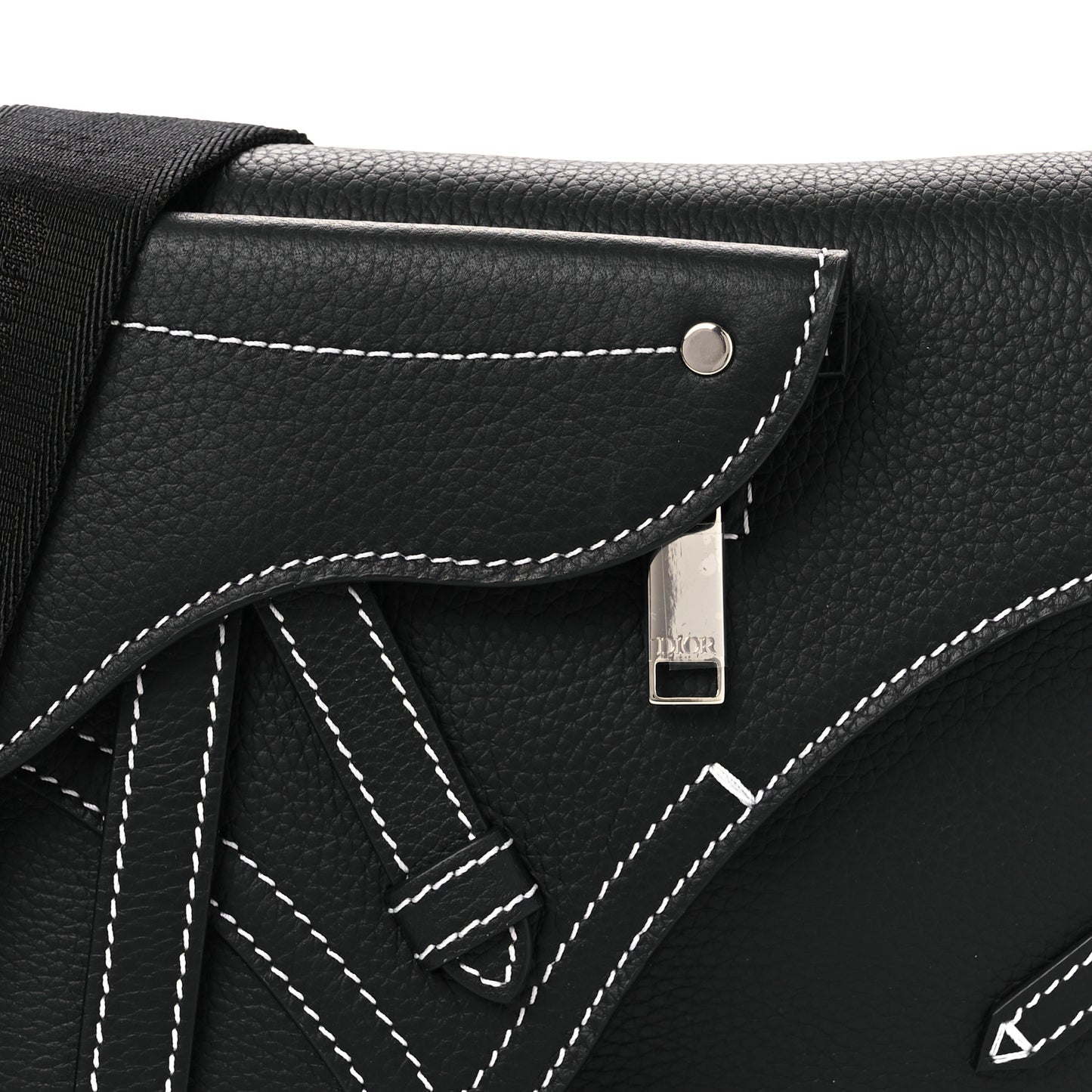 X KAWS Grained Calfskin Saddle Pouch Black