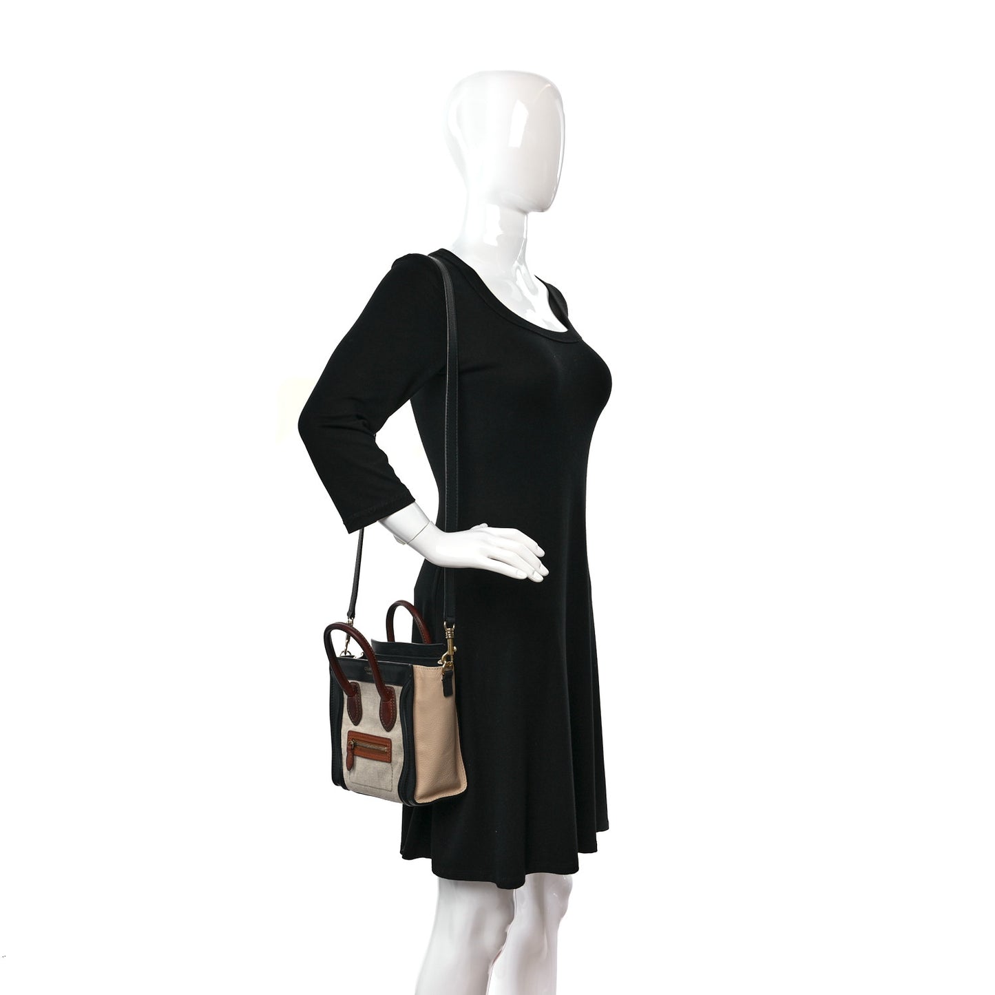 Canvas Smooth Calfskin Nano Tri-Color Luggage Natural Black Tan