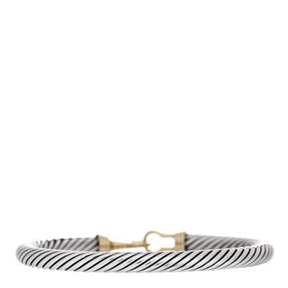 David Yurman Sterling Silver 14K Yellow Gold 5mm Cable Classic Buckle Bracelet 2 of 3