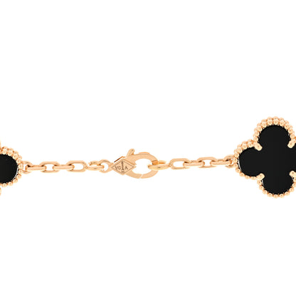 Van Cleef & Arpels 18K Yellow Gold Black Onyx 20 Motifs Vintage Alhambra Necklace 4 of 9