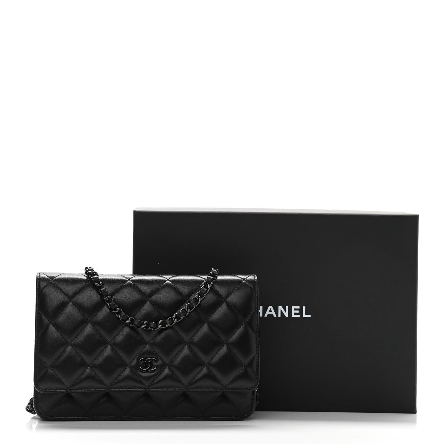 Lambskin Quilted Wallet On Chain WOC So Black