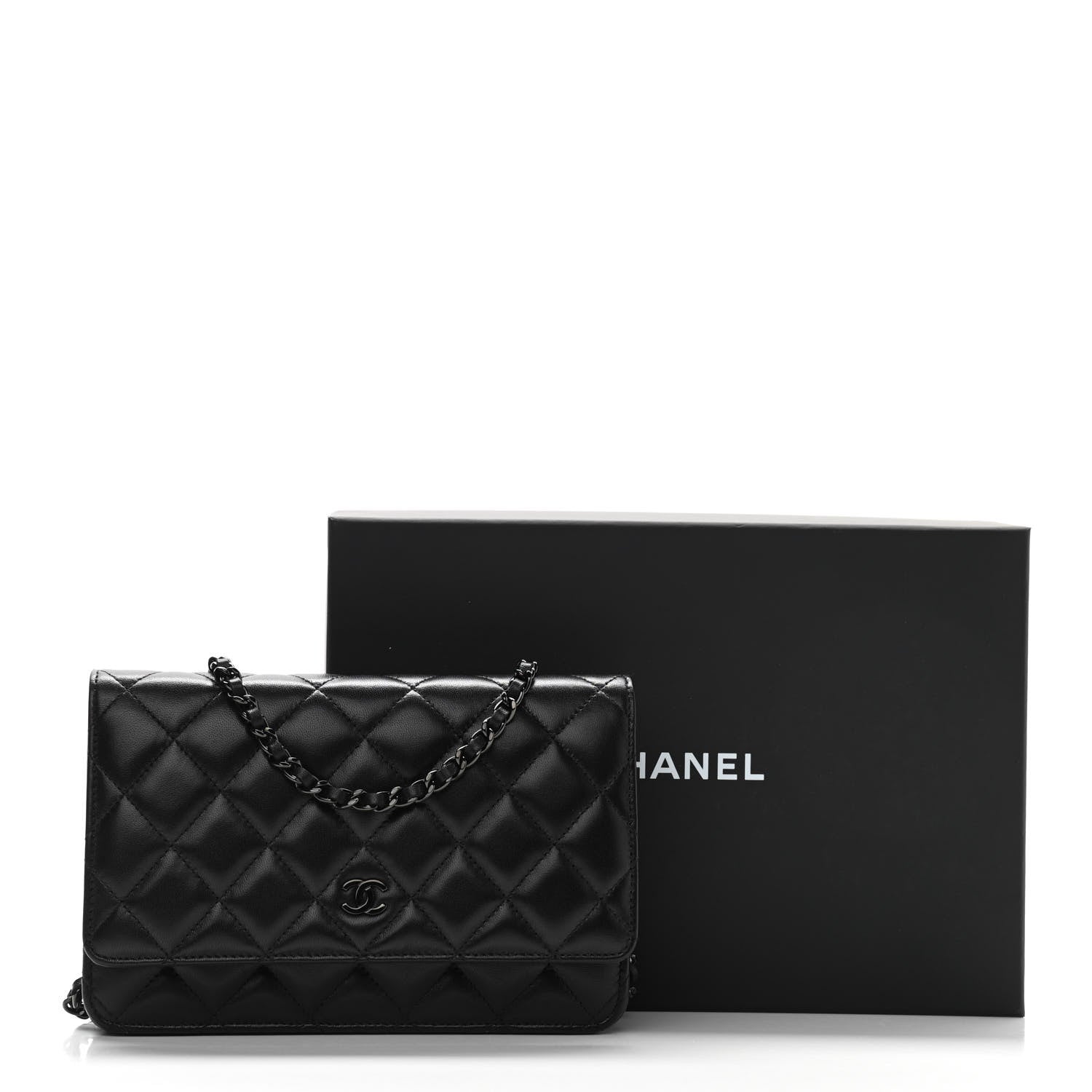 Chanel Lambskin Quilted Wallet On Chain WOC So Black 14 of 14