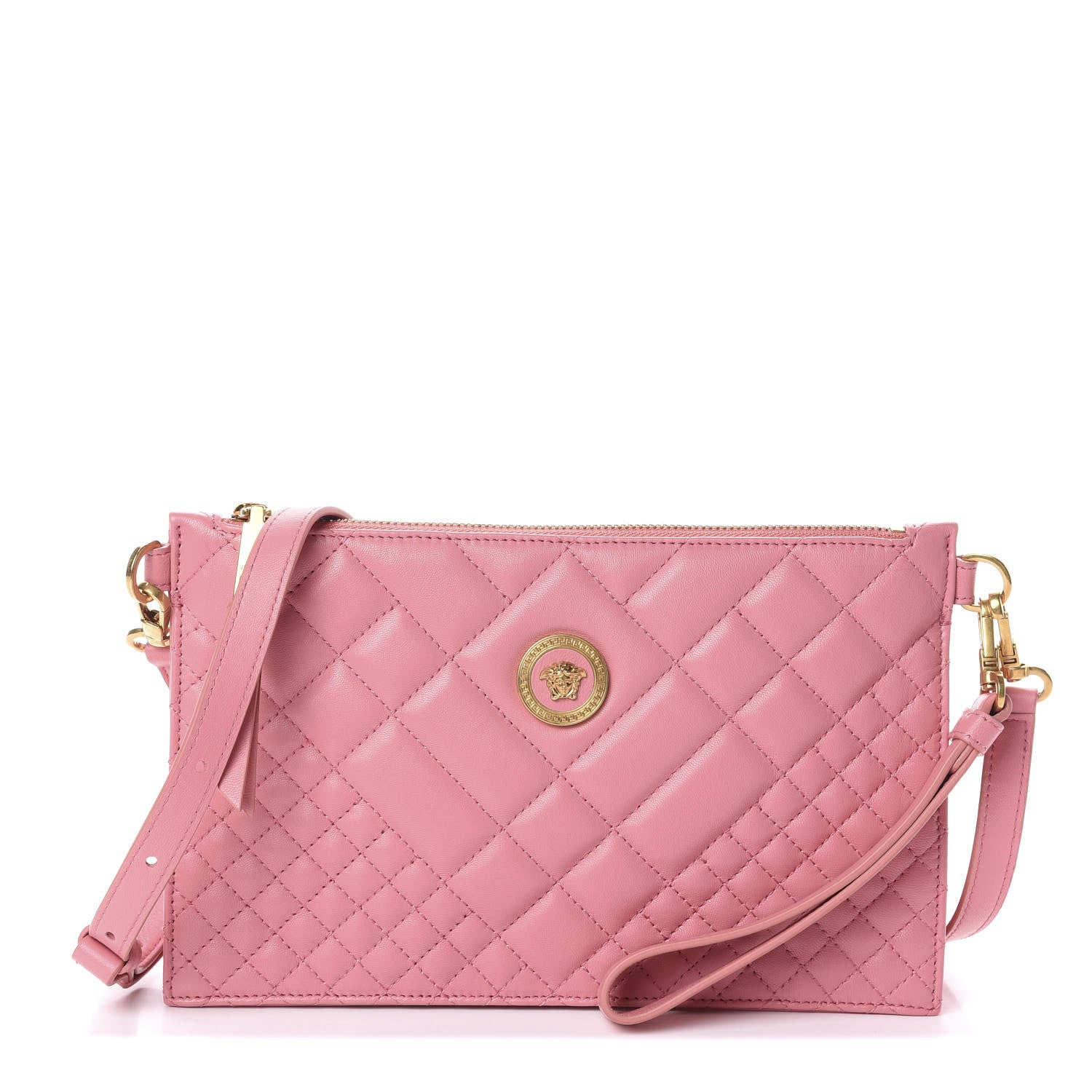 Versace Calfskin Quilted Tribute Icon Crossbody Flat Pouch Pink 1 of 9