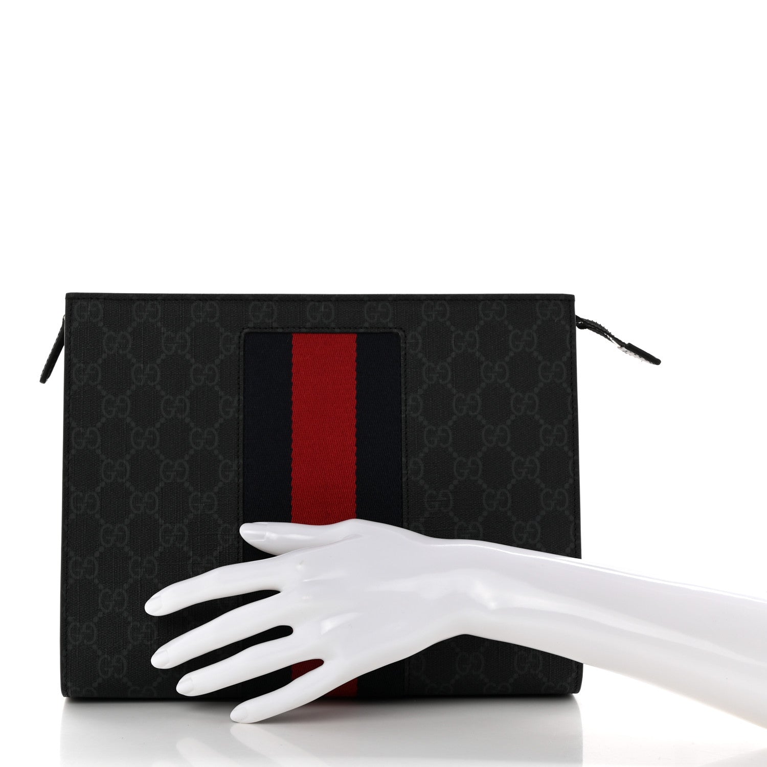 Gucci GG Supreme Monogram Selleria Calfskin Web New Web Cosmetic Case Black 2 of 7