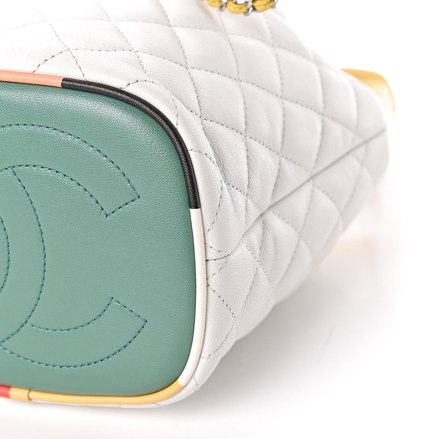 Lambskin Quilted Cuba Drawstring Tote White Yellow