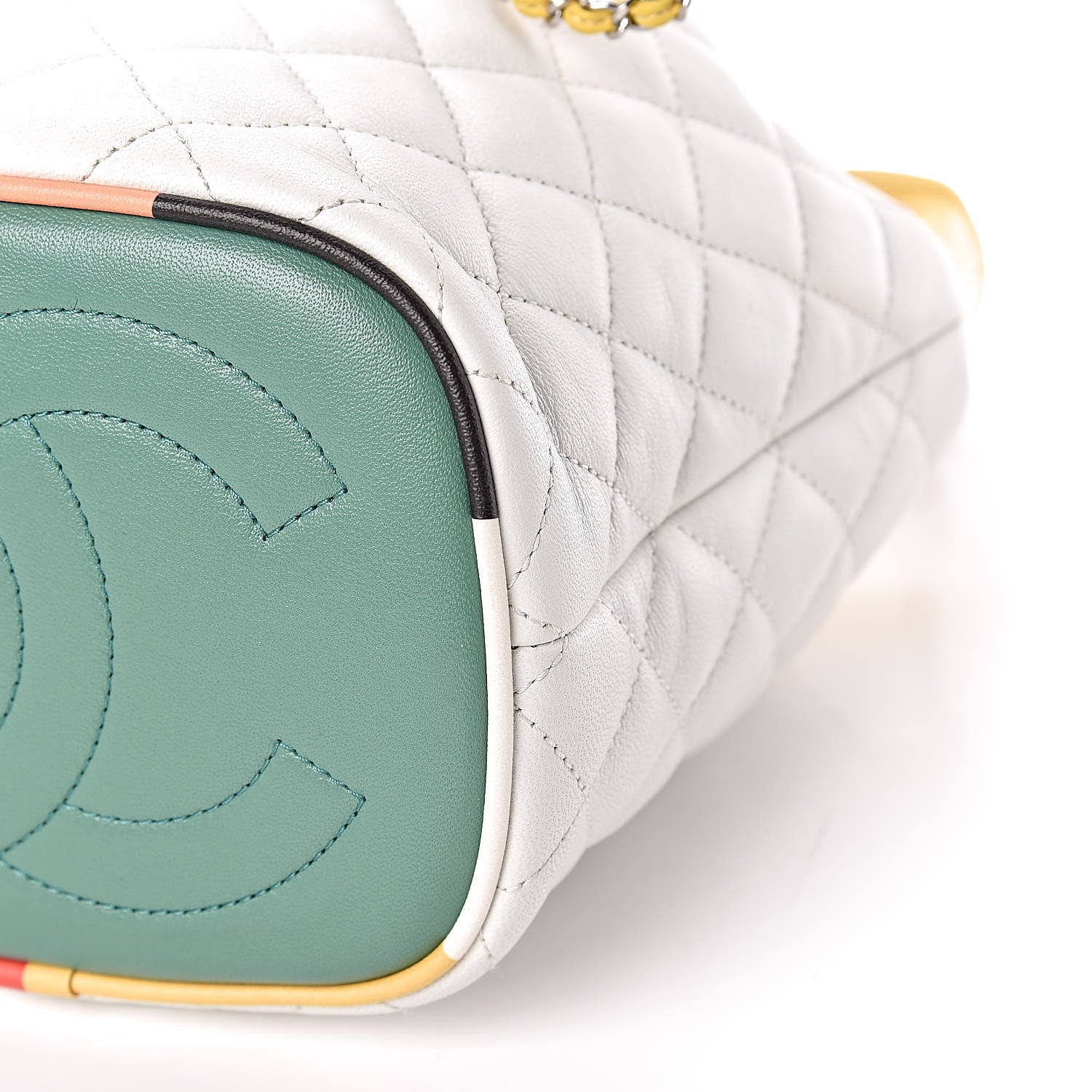 Chanel Lambskin Quilted Cuba Drawstring Tote White Yellow 6 of 11