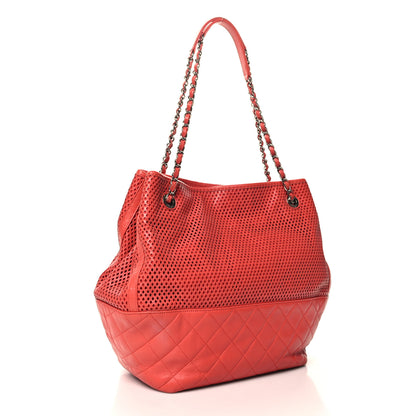 Chanel Calfskin Perforated Up In The Air North South Tote Red 3 of 14