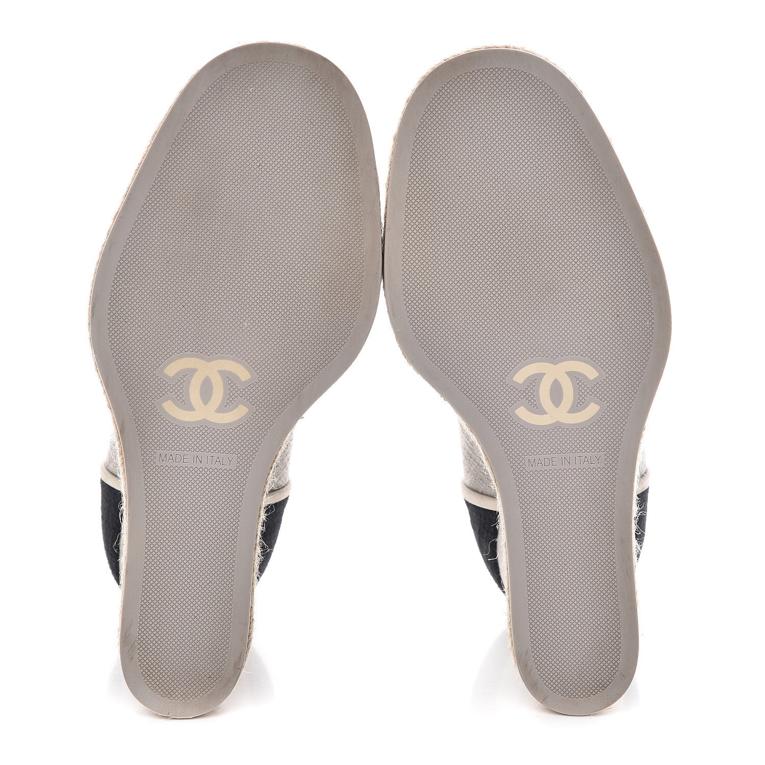 Chanel Cotton Lace Up Wedge Espadrilles 38.5 Grey Navy Blue 7 of 15