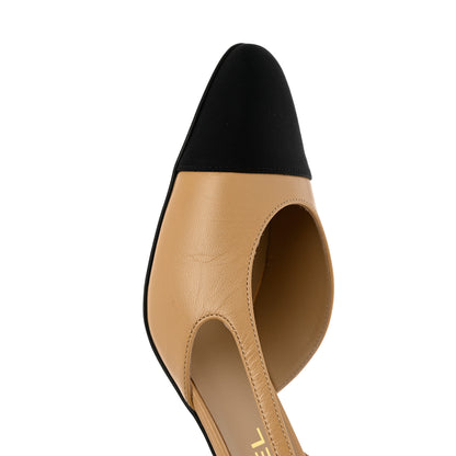 Chanel Goatskin Grosgrain Cap Toe CC Slingback Pumps 39.5 Beige Black 9 of 11