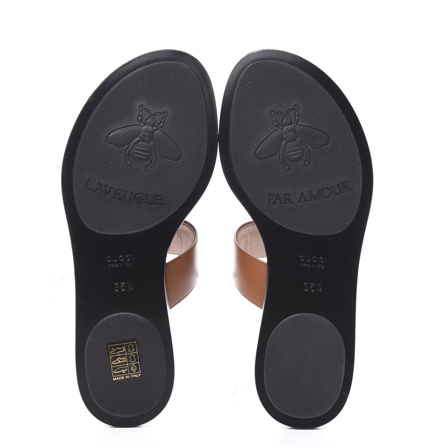 Calfskin GG Marmont Thong Sandals 35.5 Cognac