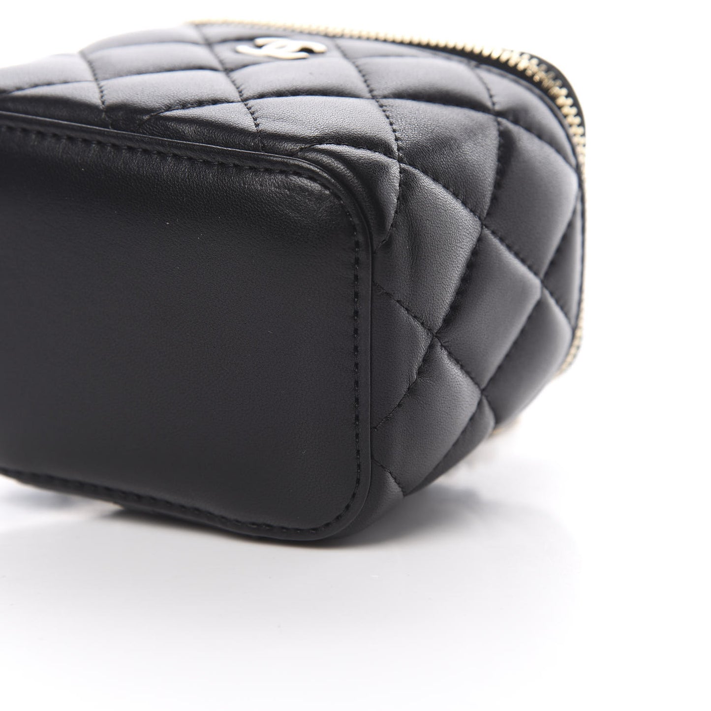 Lambskin Quilted Mini Vanity Case With Chain Black