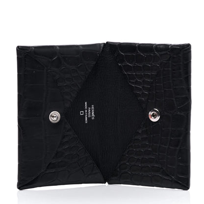 Hermes Matte Alligator Calvi Card Case Bleu Marine 3 of 5