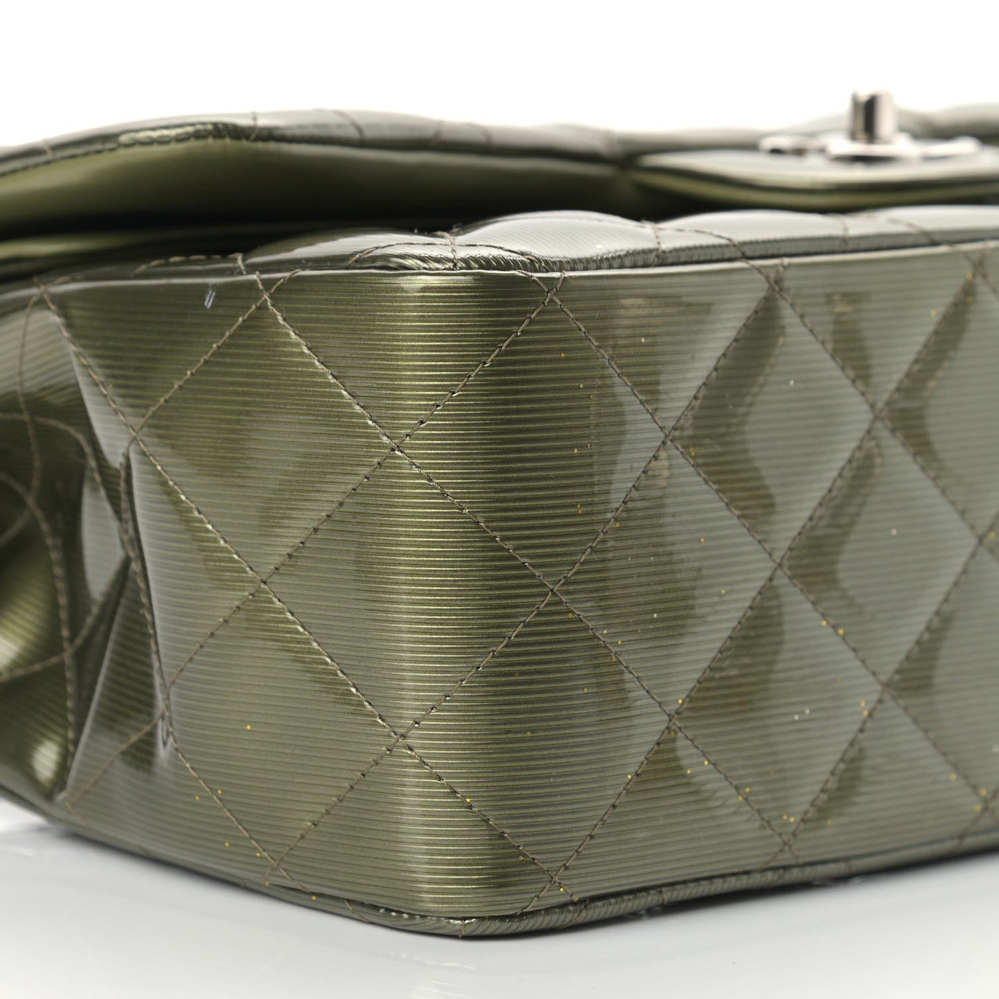 Striated Patent Quilted Jumbo Double Flap Green