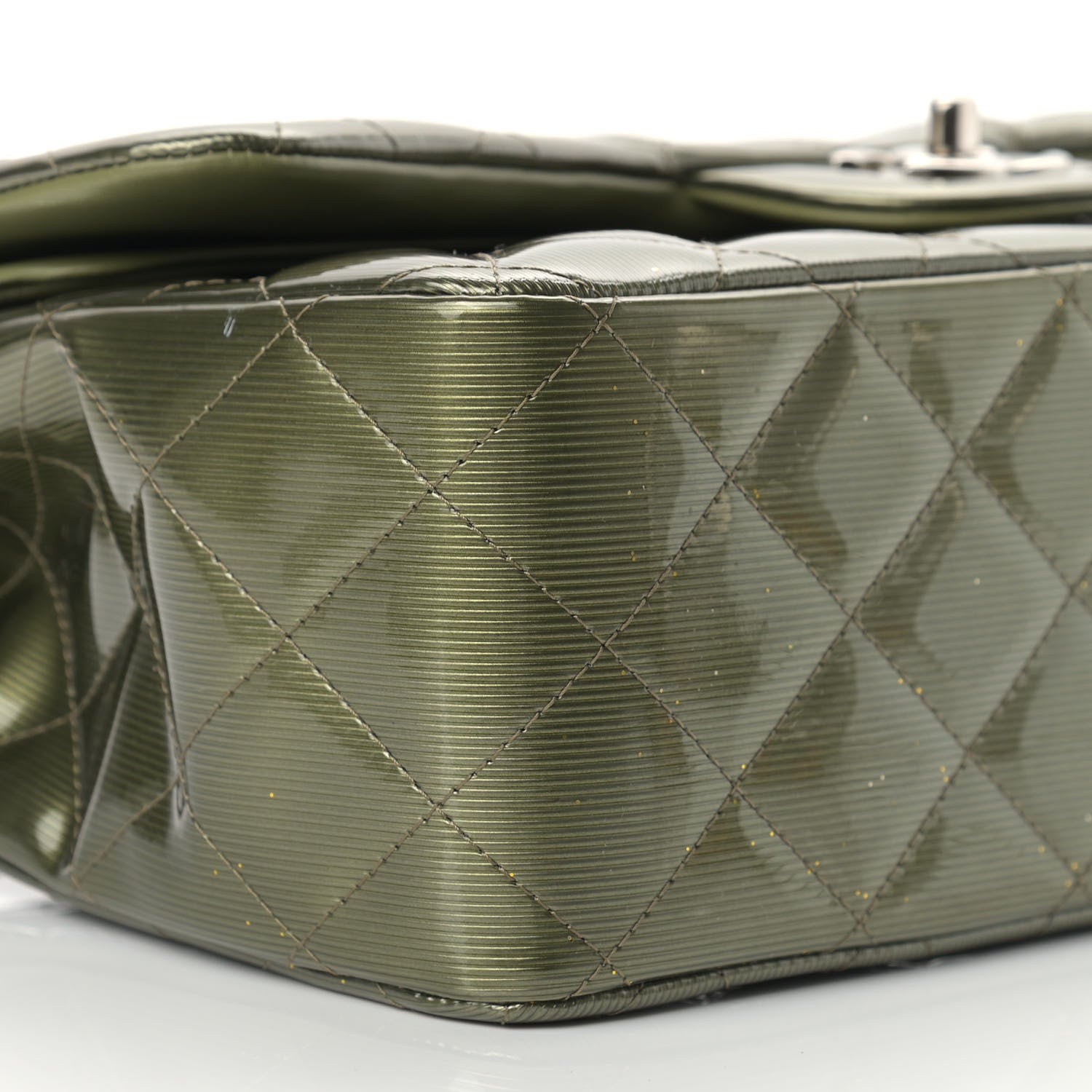 Chanel Striated Patent Quilted Jumbo Double Flap Green 7 of 12