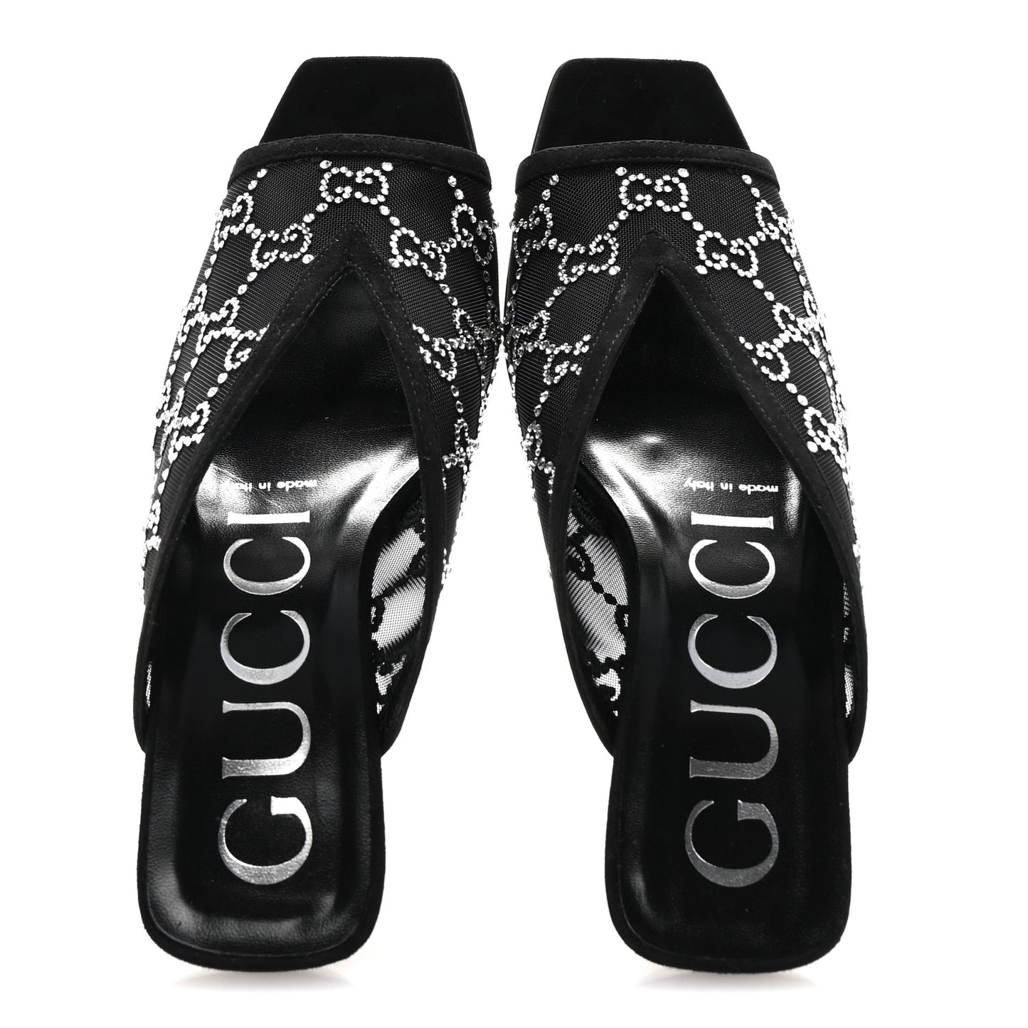 Tela Retino Kid Scamosciato Crystal GG Monogram Square G 95mm Slide Sandals 37.5 Black