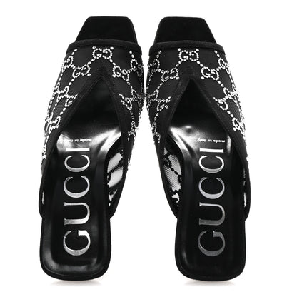 Gucci Tela Retino Kid Scamosciato Crystal GG Monogram Square G 95mm Slide Sandals 37.5 Black 2 of 9