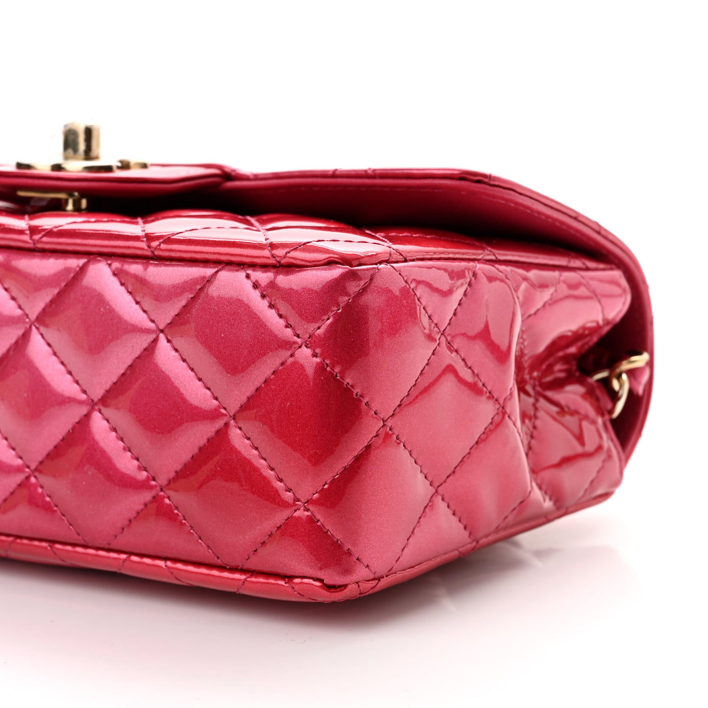 Shaded Patent Calfskin Quilted Mini Rectangular Flap Pink Dark Pink
