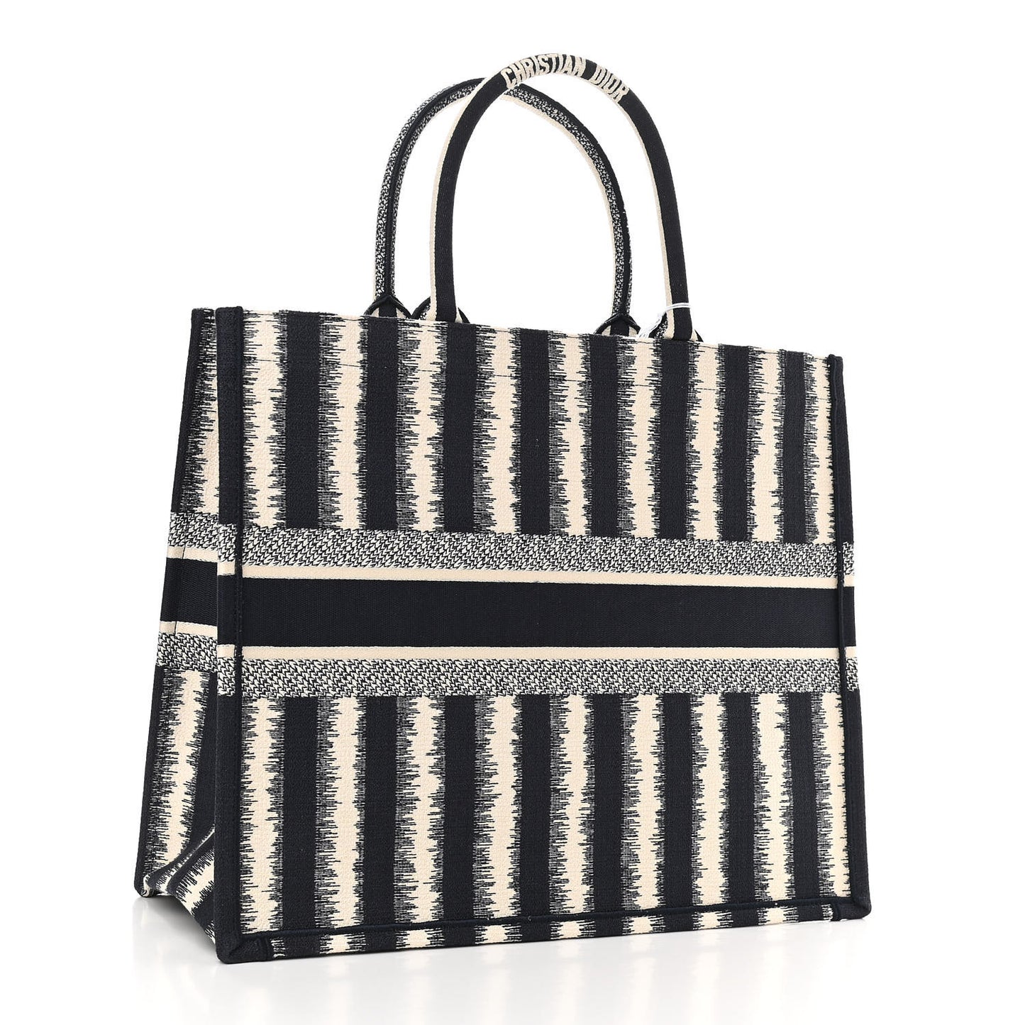 Canvas Embroidered Large Striped Book Tote Navy