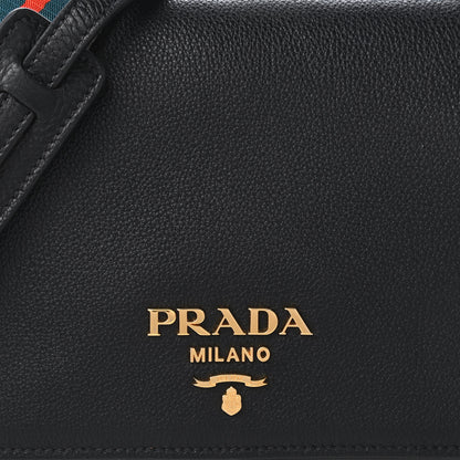 Prada Vitello Daino Double Strap Flap Crossbody Black 9 of 9