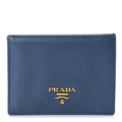 Prada Saffiano Metal Compact Snap Bi-Fold Wallet Cobalto 1 of 9