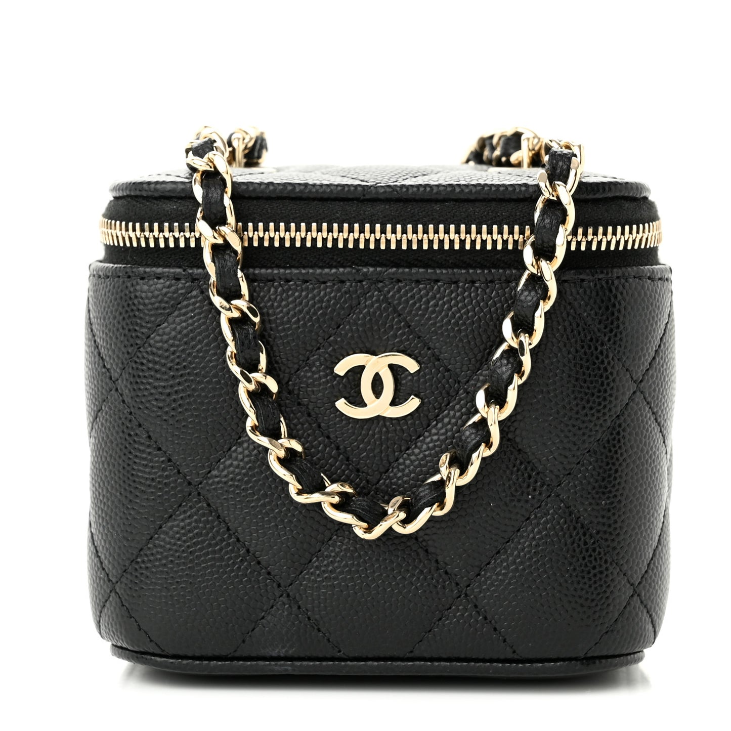 Caviar Quilted Mini Vanity Case With Chain Black