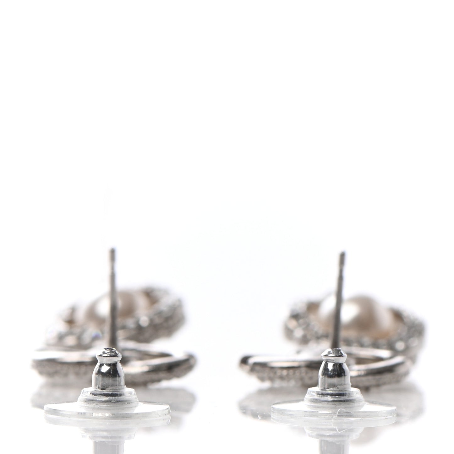 Crystal Pearl Camellia CC Coco Flapper Drop Earrings Silver