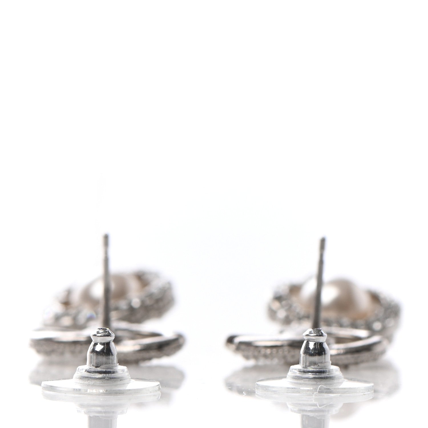 Chanel Crystal Pearl Camellia CC Coco Flapper Drop Earrings Silver 3 of 4