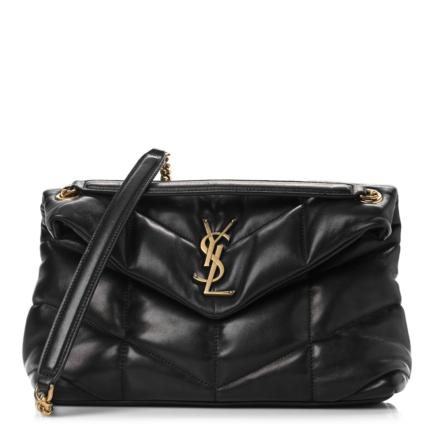Saint Laurent Lambskin Quilted Small Loulou Puffer Monogram Chain Satchel Black 1 of 8