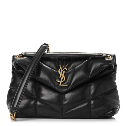 Saint Laurent Lambskin Quilted Small Loulou Puffer Monogram Chain Satchel Black 1 of 8
