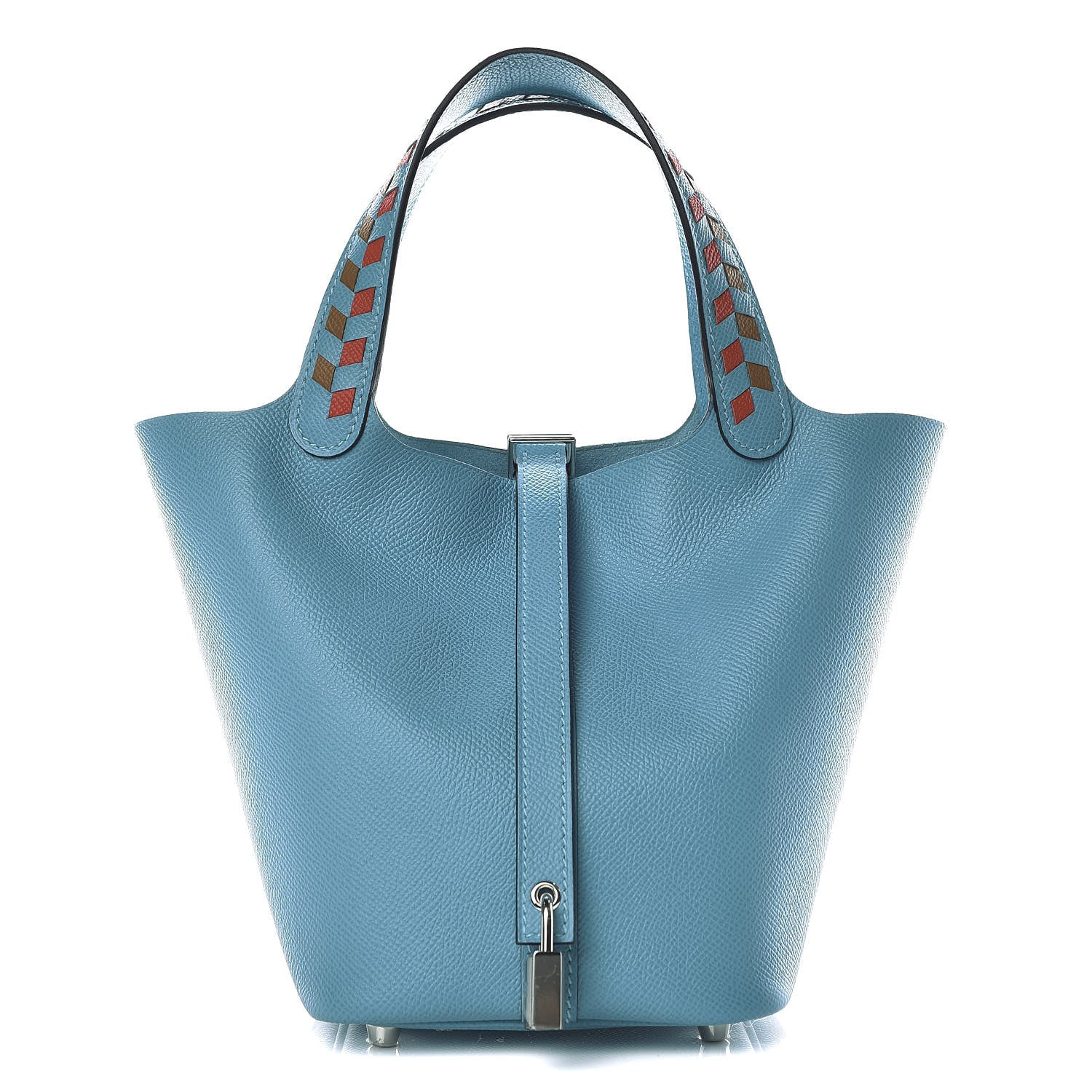 Hermes Epsom Tressage De Cuir Picotin Lock 18 PM Bleu Du Nord Rouge De Coeur Gold 1 of 10