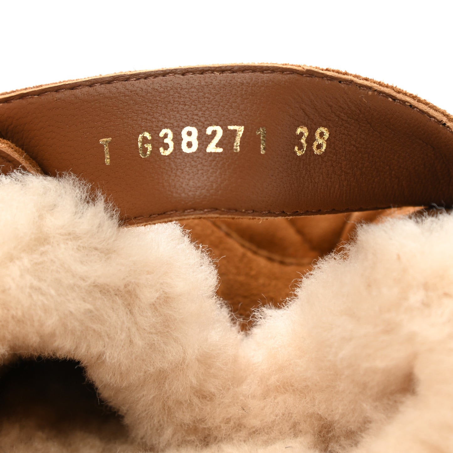 Suede Calfskin Shearling Turn Lock Clogs 38 Brown