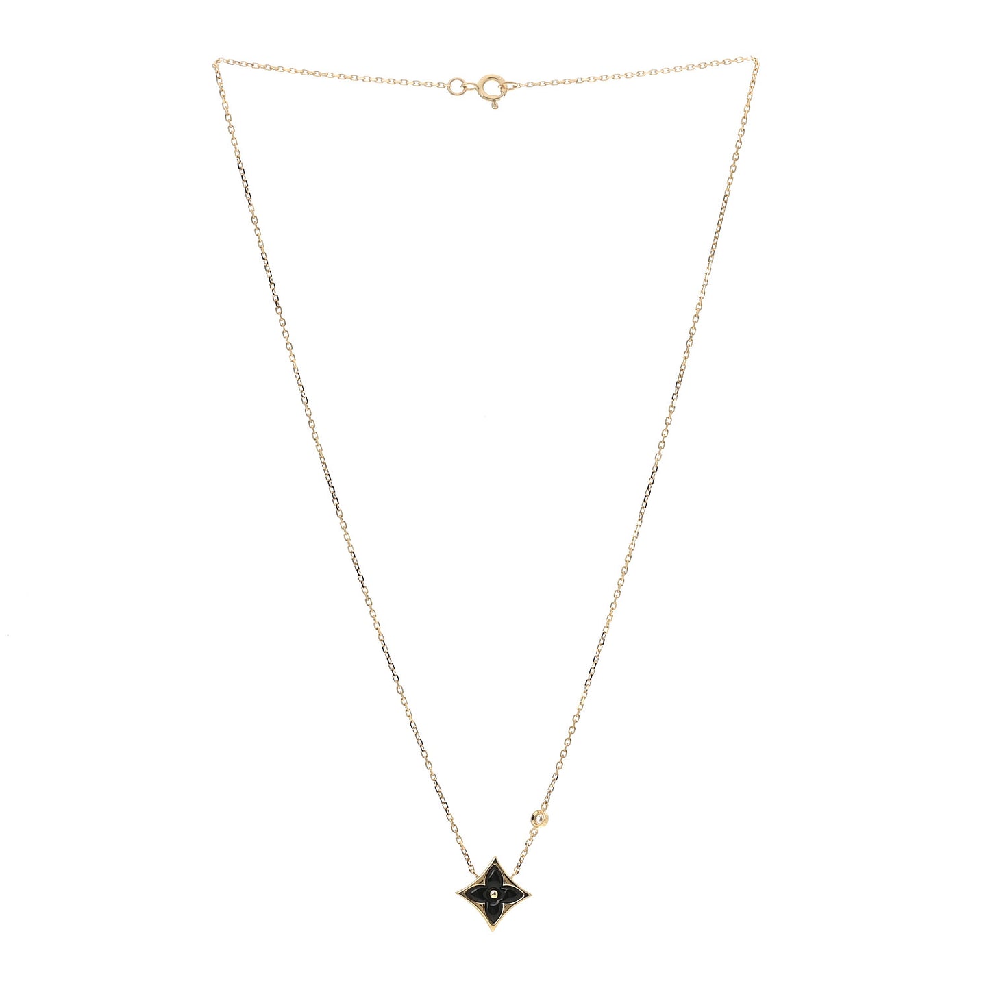 18K Yellow Gold Diamond Black Onyx Color Blossom BB Star Pendant Necklace