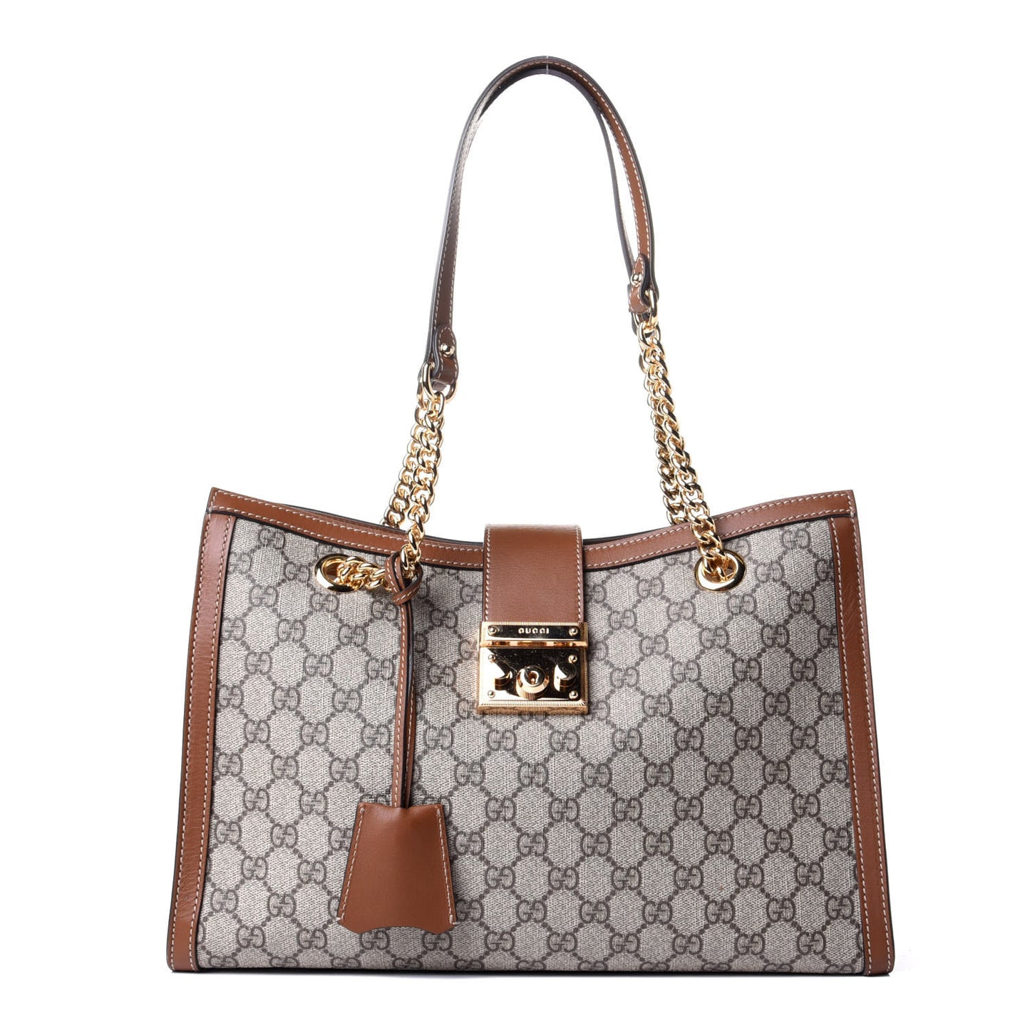 GG Supreme Monogram Medium Padlock Tote Beige Cuir
