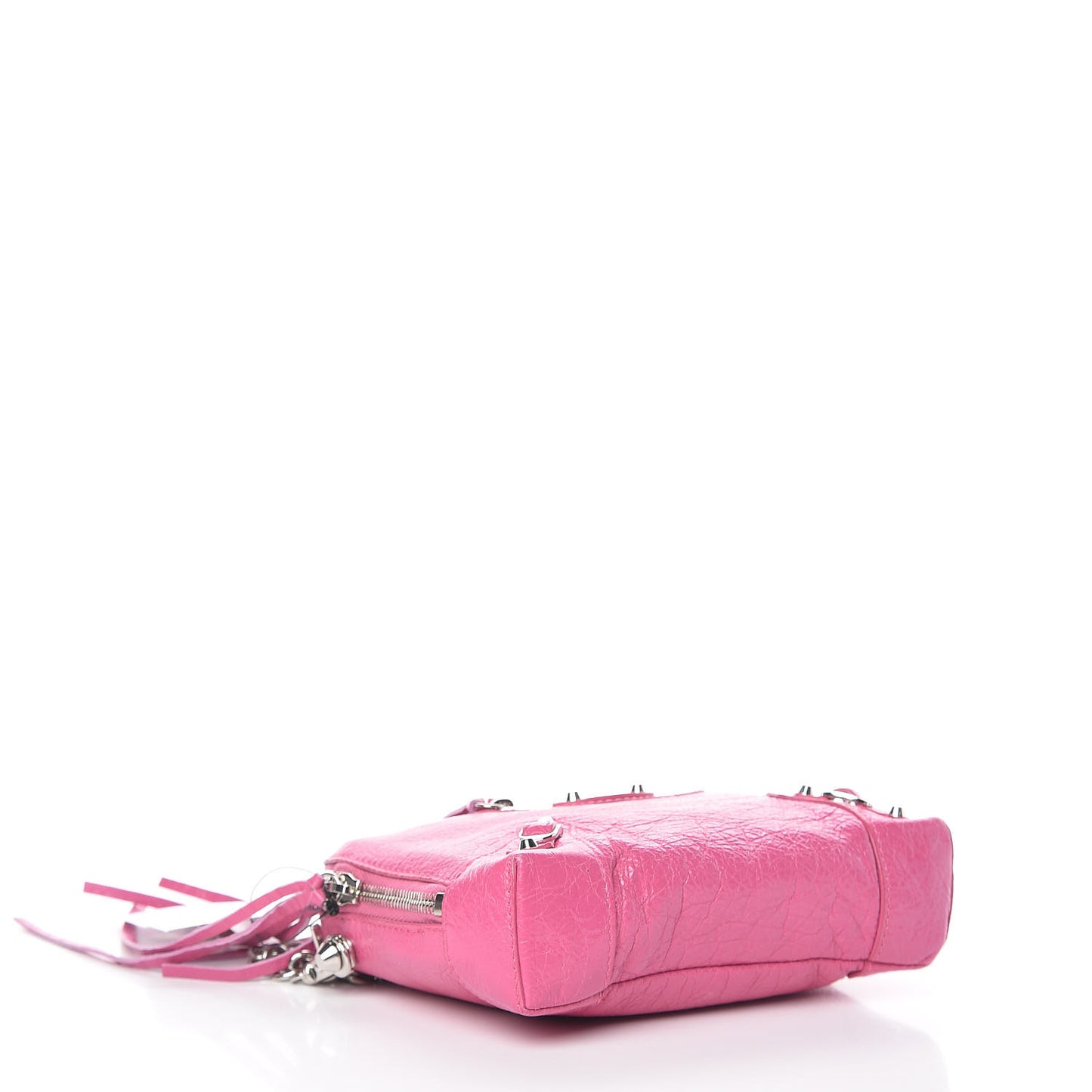 Agneau Arena Classic Silver Hardware Pouch With A Chain Crossbody Rose Flamingo