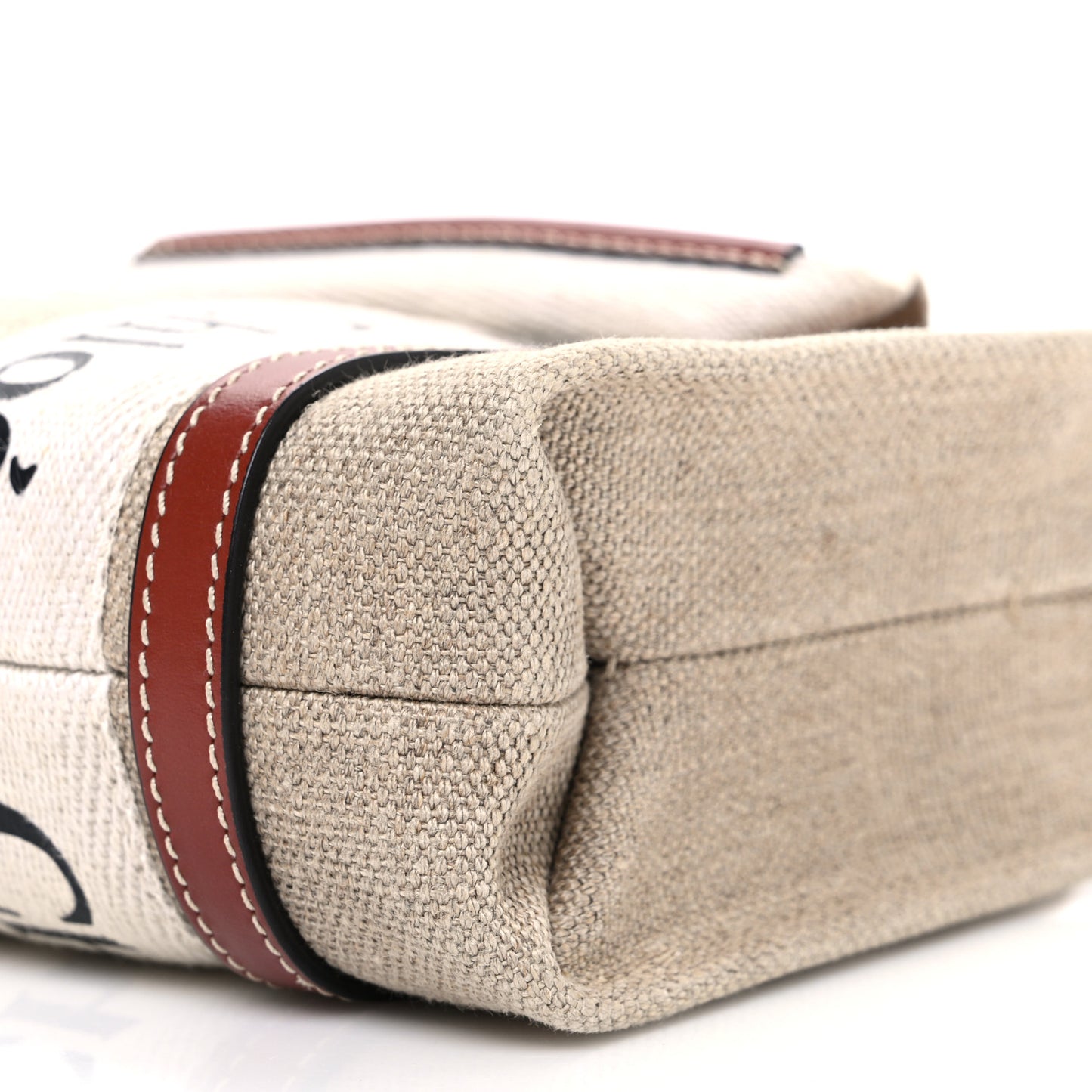 Linen Calfskin Mini Woody Ribbon Tote White Brown