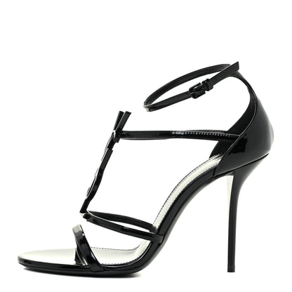 Saint Laurent Patent Cassandra 100 Ankle Strap Sandals 37.5 Black 1 of 12
