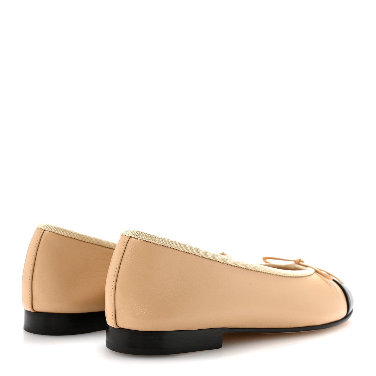 Chanel Lambskin Cap Toe CC Ballerina Flats 38 Beige Black 5 of 11