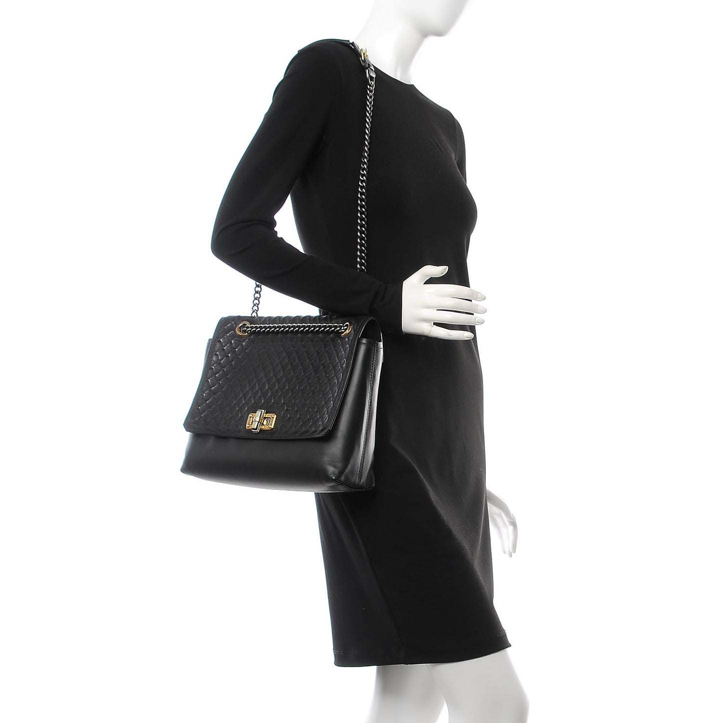 Hammered Calfskin Medium Happy Edgy Shoulder Bag Black