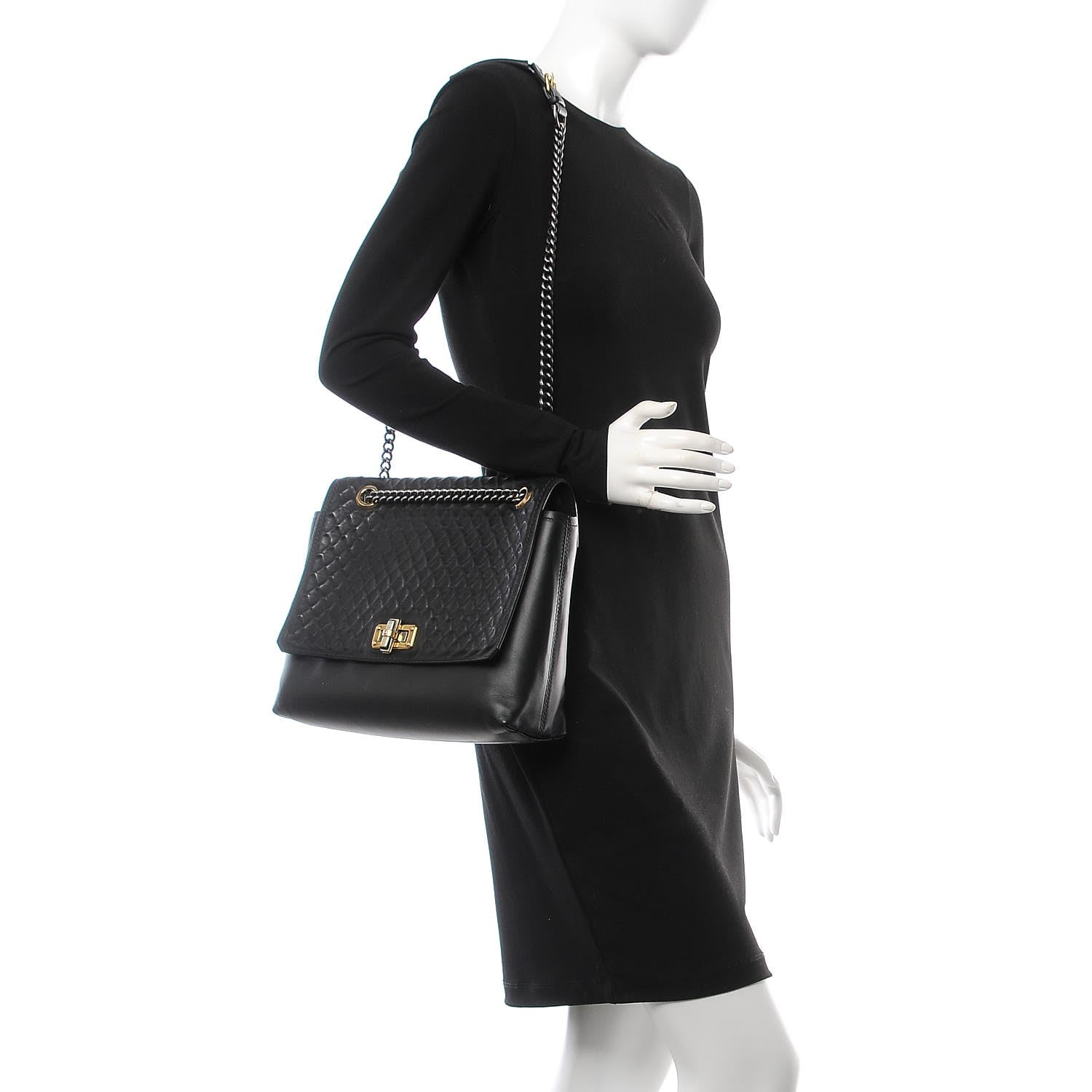 Lanvin Hammered Calfskin Medium Happy Edgy Shoulder Bag Black 2 of 8