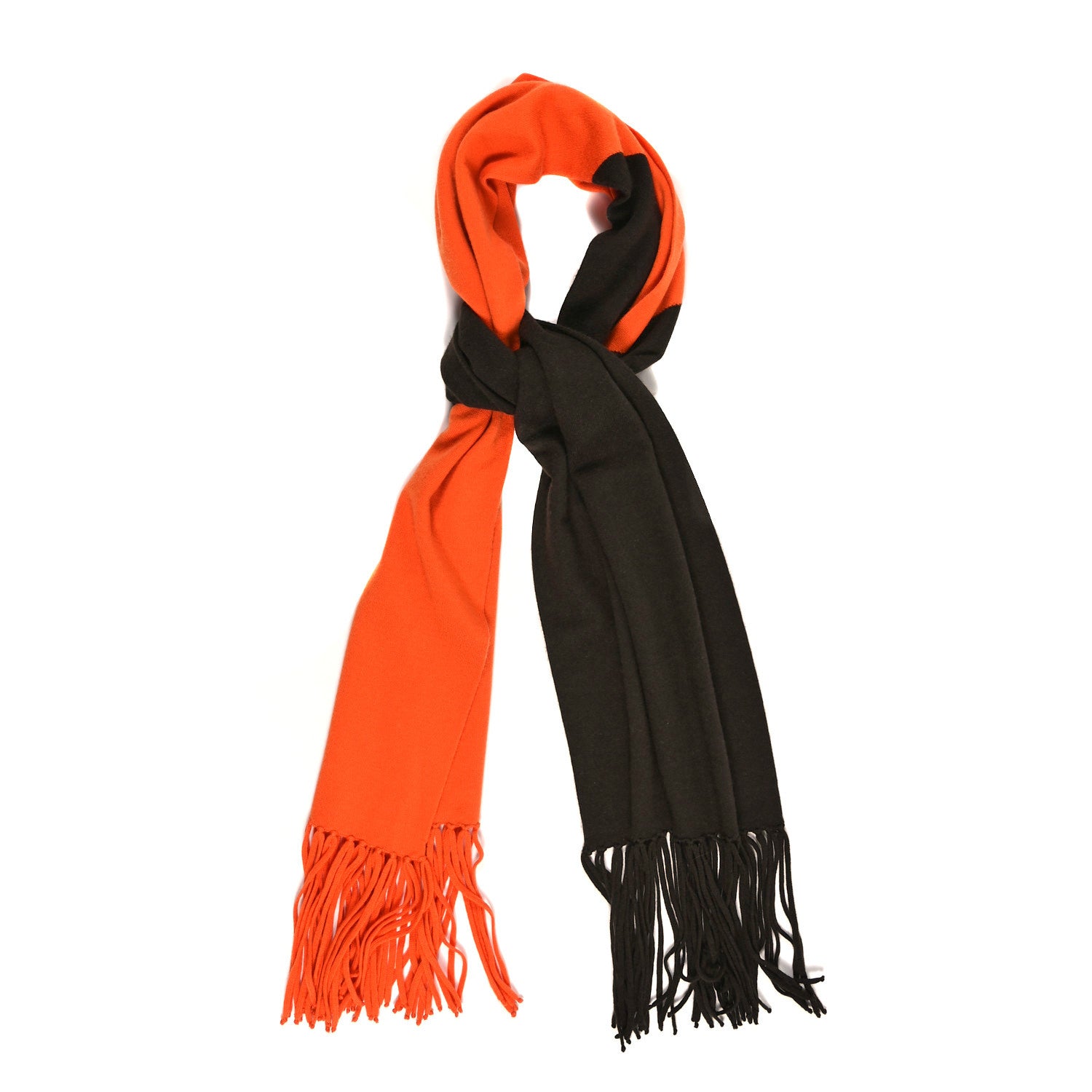 Hermes Cashmere Fringe Scarf Orange Brown 1 of 3