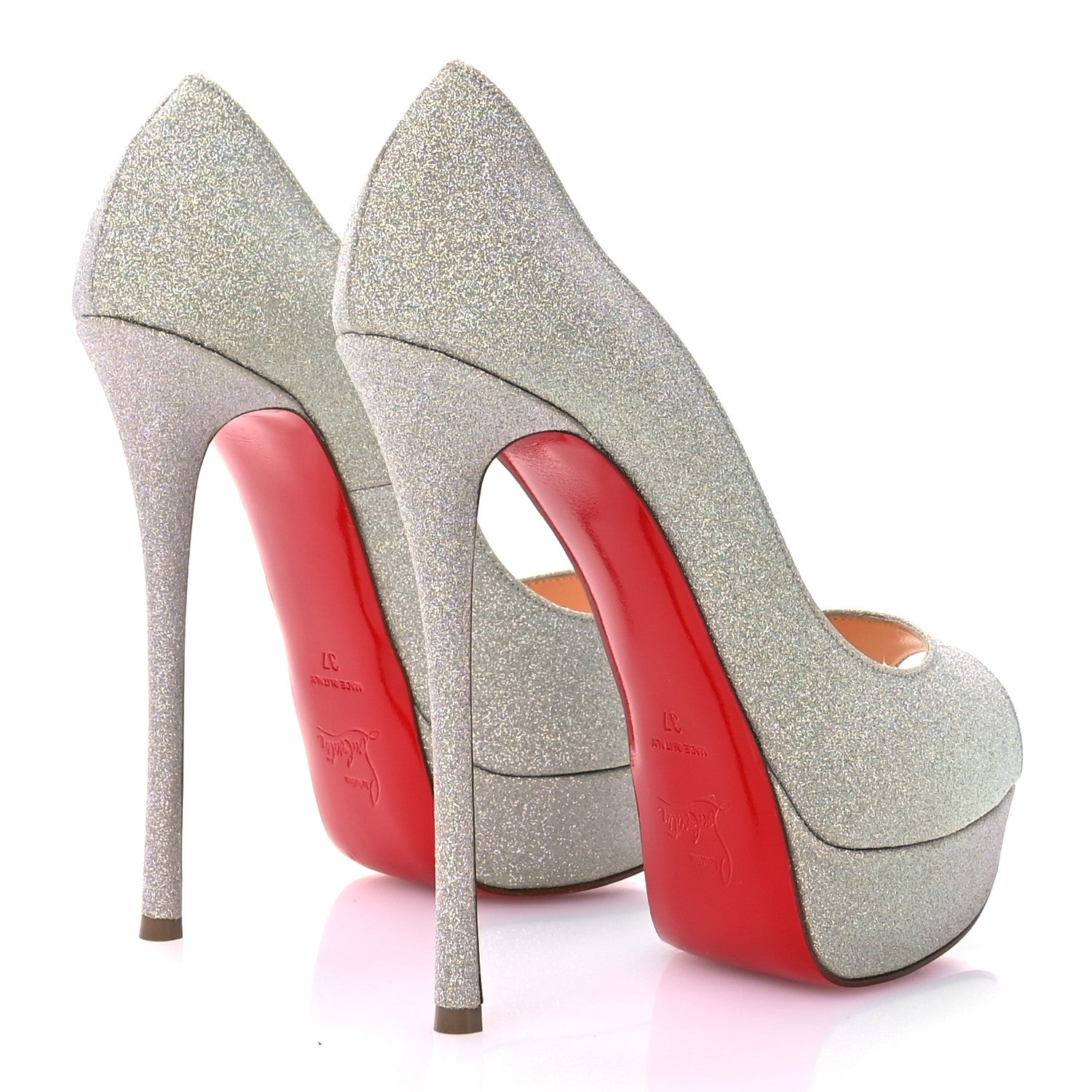 Christian Louboutin Mini Glitter Lady Peep 150 Pumps 37 Ivory 4 of 9